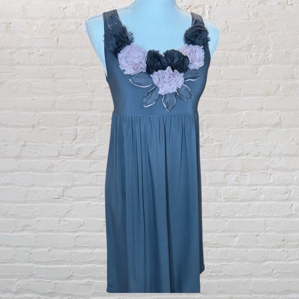 Gray and Pink Scoop Neck Embellished Mini Dress